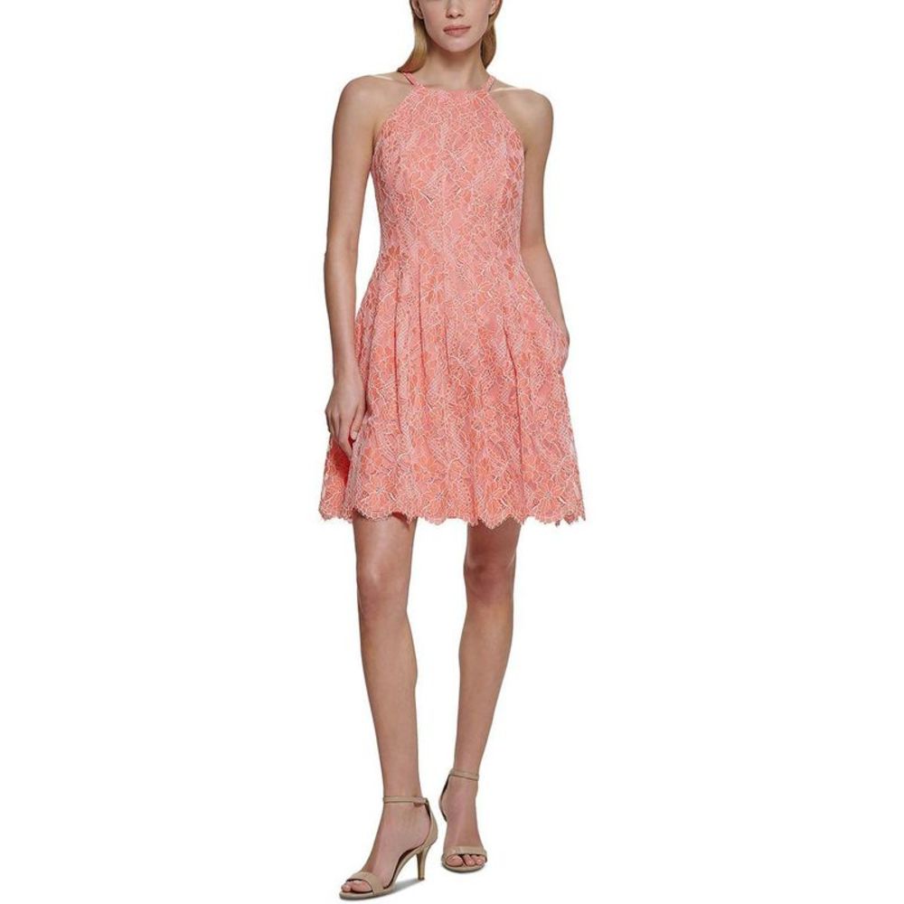 Vince Camuto Womens Orange Lace Mini Party Halter Dress Petites NWT